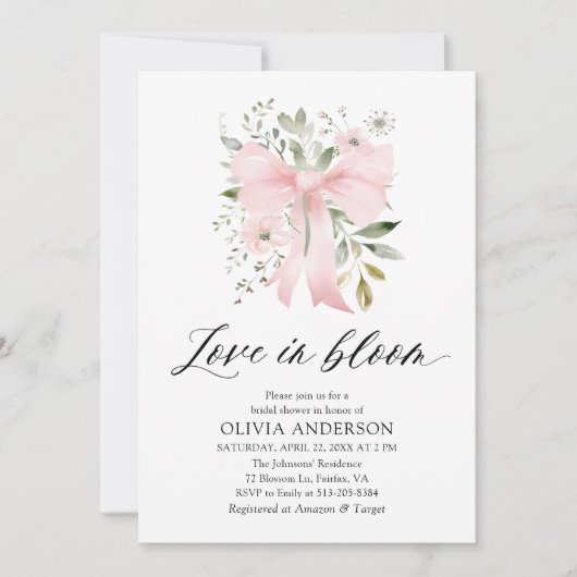 Modern Pink Bow Bloemen Liefde in Bloom Vrijgezell Kaart (Voorkant)