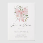 Modern Pink Bow Bloemen Liefde in Bloom Vrijgezell Vellum Uitnodigingen (Voorkant)