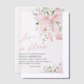Modern Pink Bow Bloemen Liefde in Bloom Vrijgezell Vellum Uitnodigingen (Offset)