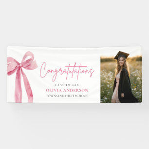 Modern Pink Bow Coquette Afstuderen Gefeliciteerd Spandoek