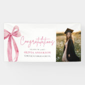 Modern Pink Bow Coquette Afstuderen Gefeliciteerd Spandoek (Horizontaal)