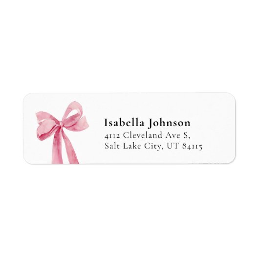 Modern Pink Bow Coquette Afstuderen Retouradres Etiket (Voorkant)