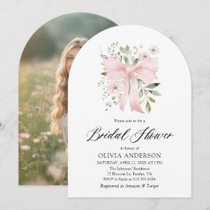 Modern Pink Bow Coquette Floral Vrijgezellenfeest Kaart