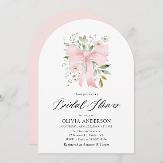 Modern Pink Bow Coquette Floral Vrijgezellenfeest Kaart (Voorkant / Achterkant)