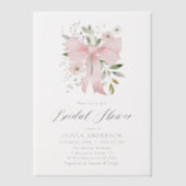Modern Pink Bow Coquette Floral Vrijgezellenfeest Vellum Uitnodigingen (Voorkant)