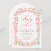 Modern Pink Bow Floral Roses Arch Baby Shower Kaart (Voorkant / Achterkant)