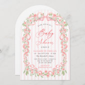 Modern Pink Bow Floral Roses Arch Baby Shower Kaart (Voorkant / Achterkant)