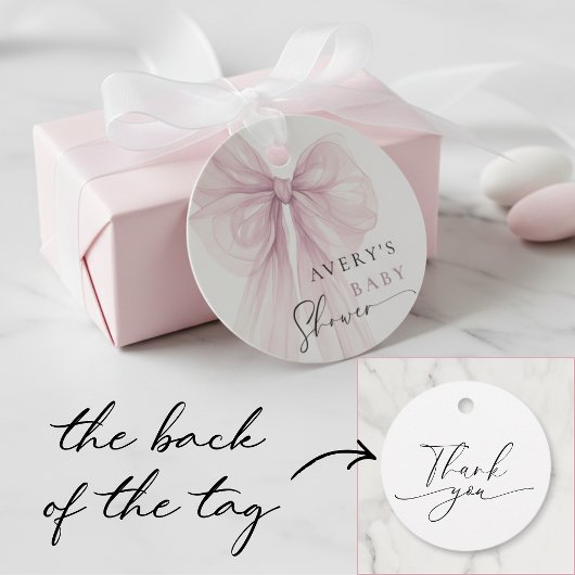 Modern Pink Bow Girl Baby Shower Bedankjes Labels