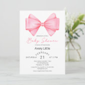 Modern Pink Bow Girl Baby shower Kaart (Staand voorkant)