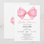 Modern Pink Bow Girl Baby shower Kaart (Voorkant / Achterkant)