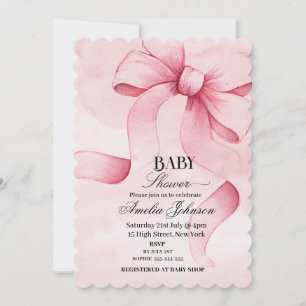 Modern Pink Bow Girl Baby shower Uitnodiging