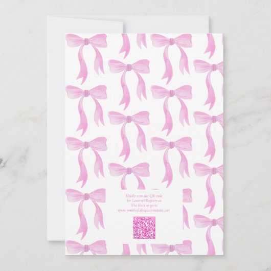Modern Pink Bow Girl QR Code Baby shower Kaart (Achterkant)