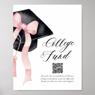 Modern Pink Bow Gradatie Pet QR Code College Fund Poster