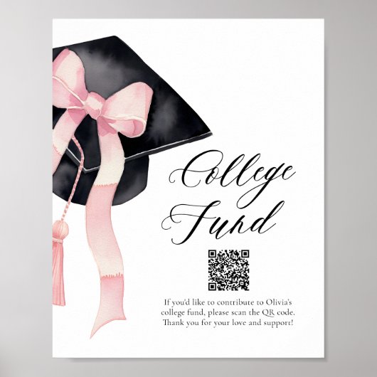 Modern Pink Bow Gradatie Pet QR Code College Fund Poster (Voorkant)