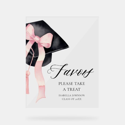 Modern Pink Bow Gradation Pet Afstuderen gunsten Acryl Bord (Voorkant)