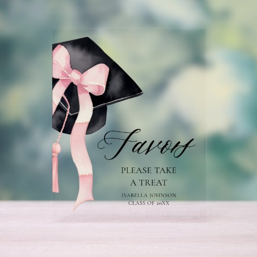 Modern Pink Bow Gradation Pet Afstuderen gunsten Acryl Bord (Neutraal)