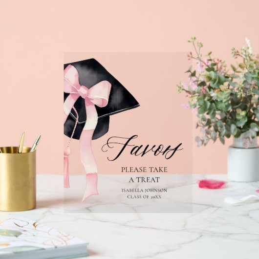 Modern Pink Bow Gradation Pet Afstuderen gunsten Acryl Bord (Huwelijk)