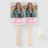 Modern Pink Bow Graduation Class of 2026 Photo Handwaaier (Voorkant en achterkant)