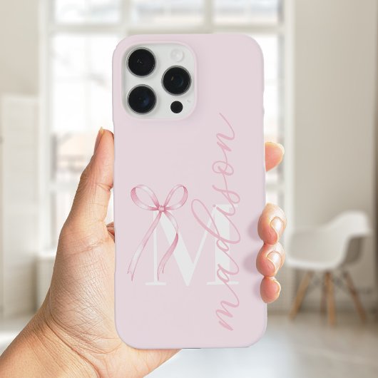 Modern Pink Bow Initiaal Monogram iPhone Hoesje
