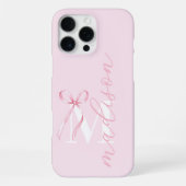 Modern Pink Bow Initiaal Monogram iPhone Hoesje (Achterkant)