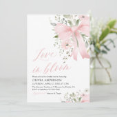 Modern Pink Bow Love in Bloom Floral Vrijgezellenf Kaart (Staand voorkant)