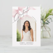 Modern Pink Bow Photo Graduation Party Invitation Kaart (Staand voorkant)