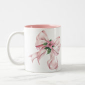 Modern Pink Bow poinsettia Christmas Name Tweekleurige Koffiemok (Links)