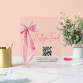 Modern Pink Bow QR Code College Fund Afstuderen Acryl Bord (Huwelijk)