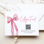 Modern Pink Bow QR Code College Fund Afstuderen Informatiekaartje