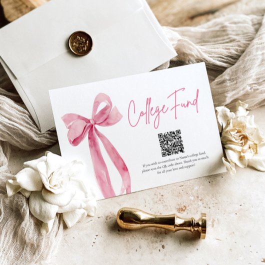 Modern Pink Bow QR Code College Fund Afstuderen Informatiekaartje