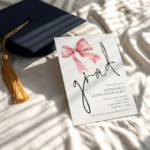 Modern Pink Bow Script Afstudeerder Afstuderen Kaart