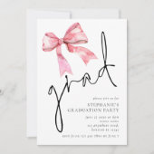Modern Pink Bow Script Afstudeerder Afstuderen Kaart (Voorkant)