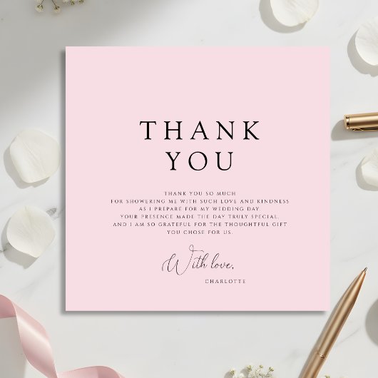Modern Pink Bridal Shower Thank You Card Kaart