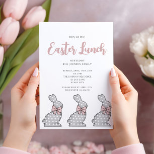 Modern Pink Bunny Easter Lunch Kaart