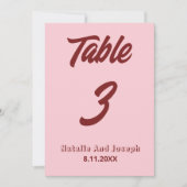 Modern Pink Burgundy Funky Wedding Table Number Kaart (Voorkant)