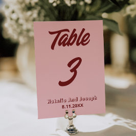 Modern Pink Burgundy Funky Wedding Table Number Kaart