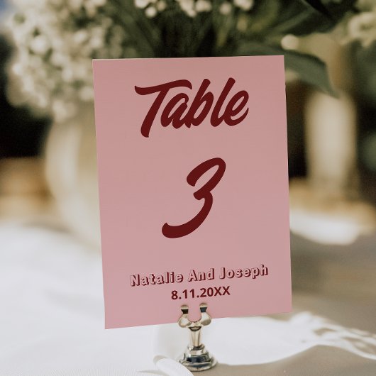 Modern Pink Burgundy Funky Wedding Table Number Kaart