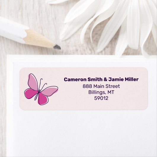 Modern Pink Butterfly Doodle Blush Retouradres Etiket (Insitu)