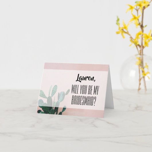 Modern Pink Cactus Bridesmaid Kaart (Gele Bloem)