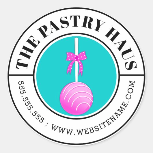 Modern Pink Cake Pop gebogen tekst Ronde Sticker (Voorkant)