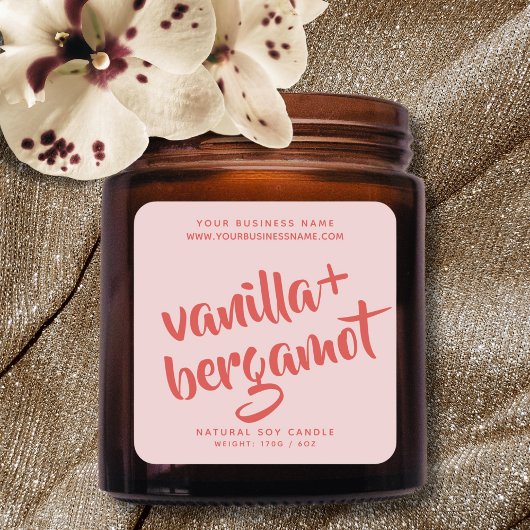 Modern pink candle product label