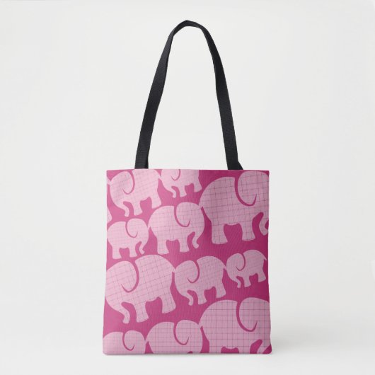 Modern Pink Checked Elephant Pattern Tote Bag (Voorkant)