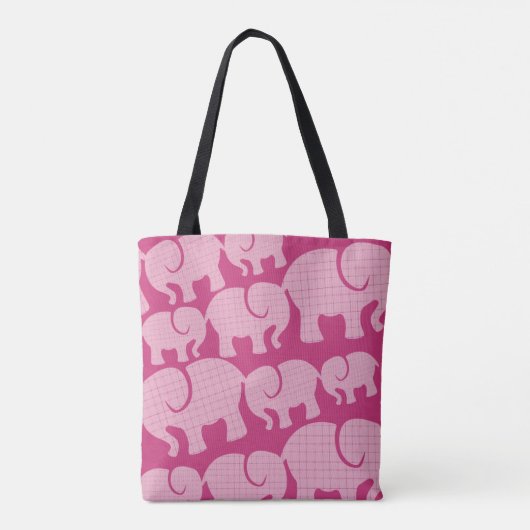 Modern Pink Checked Elephant Pattern Tote Bag (Achterkant)
