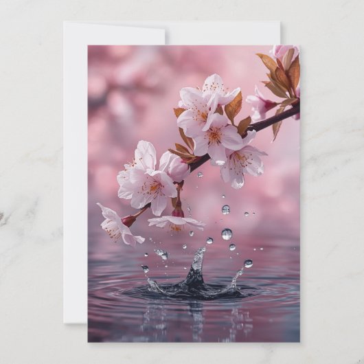 Modern Pink Cherry Blossom Invitation Template – E Kaart (Voorkant)