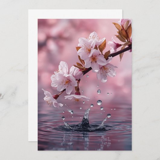 Modern Pink Cherry Blossom Invitation Template – E Kaart (Voorkant / Achterkant)