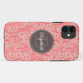 Modern Pink Cherry Flowers Monogrammed Case-Mate iPhone Case (Achterkant (horizontaal))