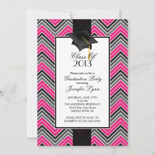 Modern Pink Chevron 2013 Graduation Party Kaart (Voorkant)