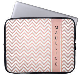 Modern Pink Chevron Pattern Girly Faux Roos Gold Laptop Sleeve
