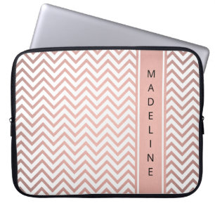 Modern Pink Chevron Pattern Girly Faux Roos Gold Laptop Sleeve