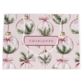 Modern Pink Christmas Ornament Gift Bag Groot Cadeauzakje (Voorkant)